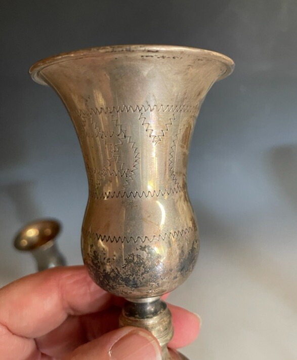 Antique Sterling Silver Hand Chased Kiddush Cup