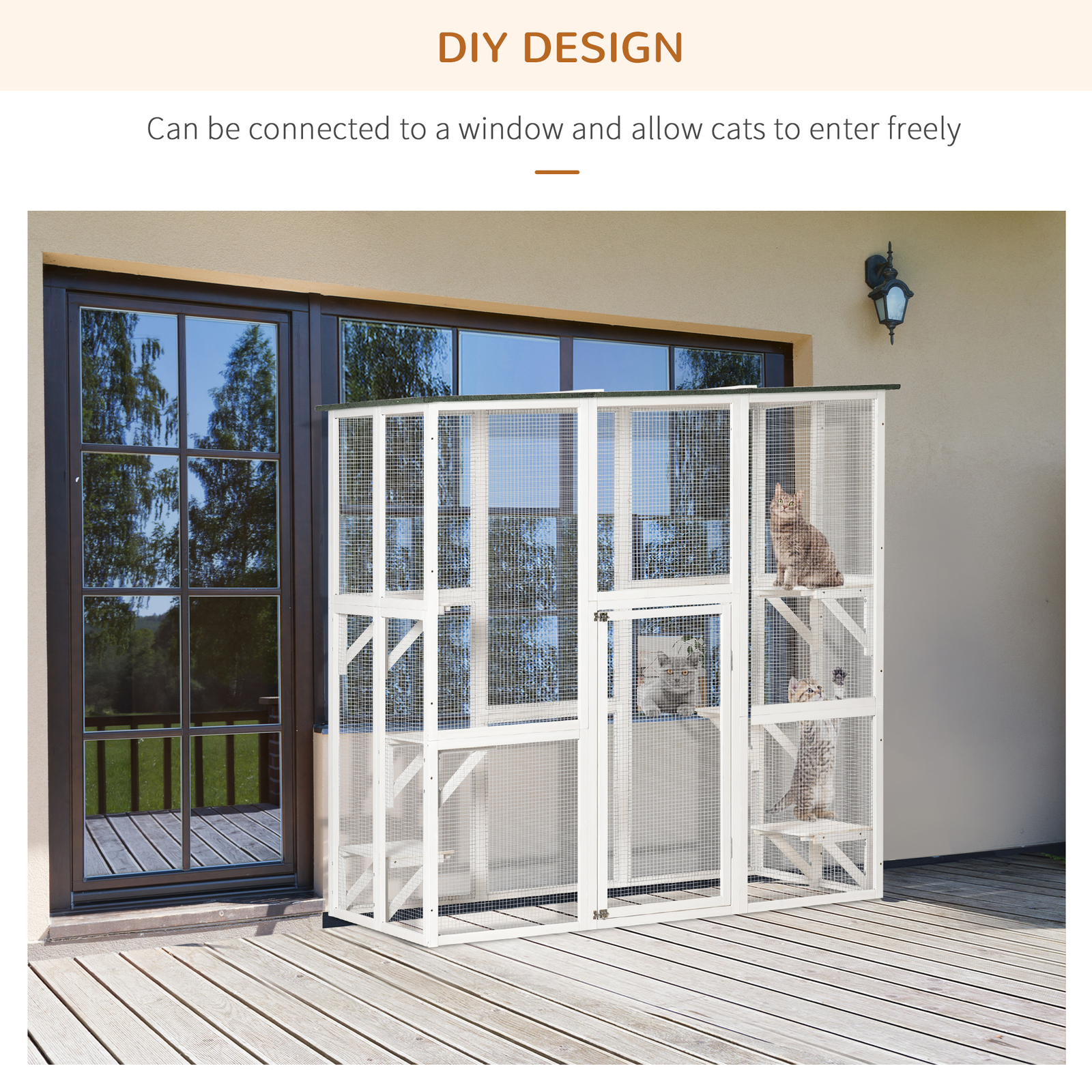 Outdoor Cat House with Weather Protection, Multiple High Ledges, 71" L, White