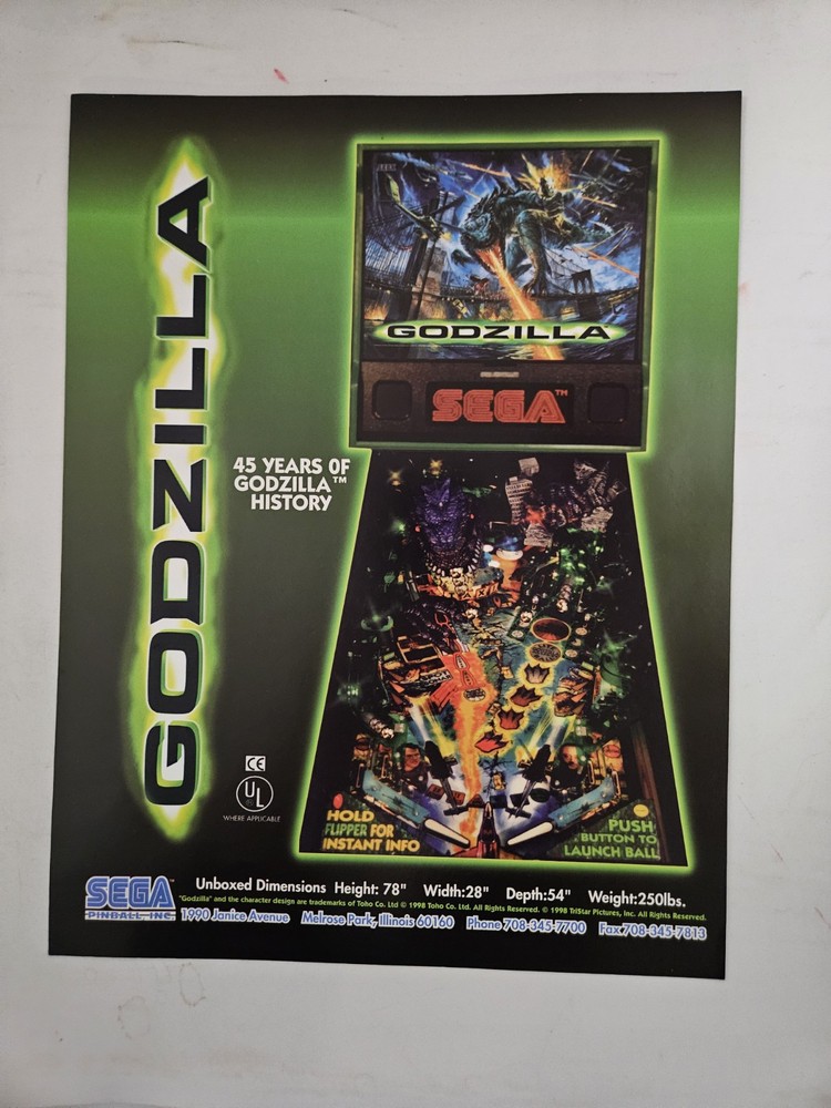 Godzilla Pinball Machine Ad Original