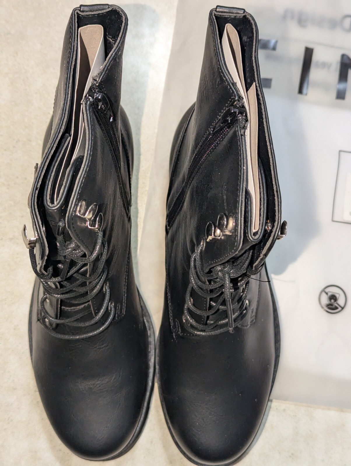 Cinak Women's Size 8 Black Combat Style Boots Zip Compartment