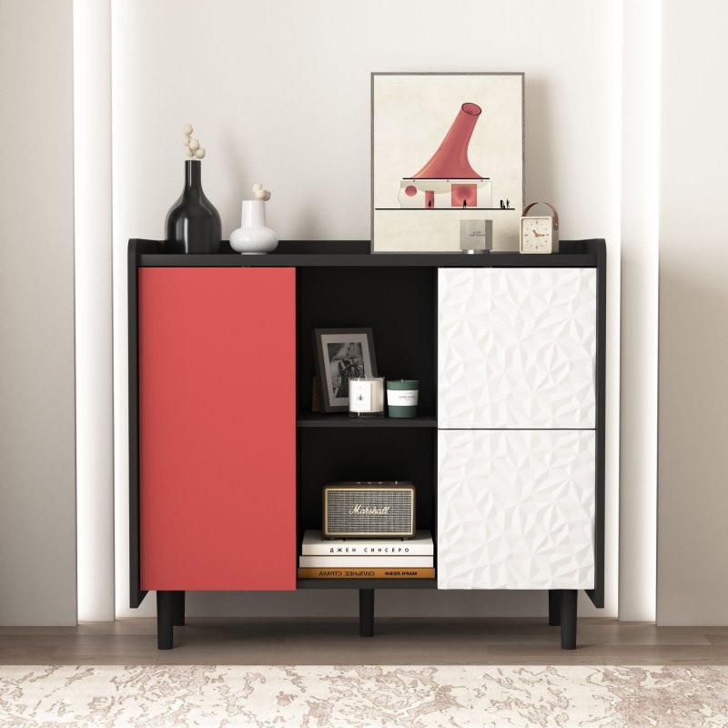 Sideboard Buffet Cabinet Modern Coffee Console with Storage,Red Doors,2 Drawers