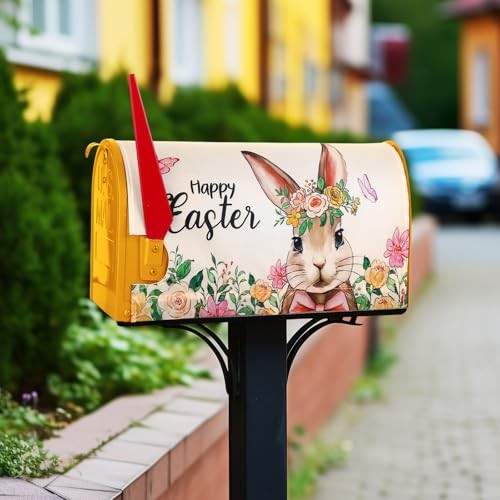 Happy Easter Mailbox Cover Magnetic, Spring Easter Bunny Mailbox Wrap with