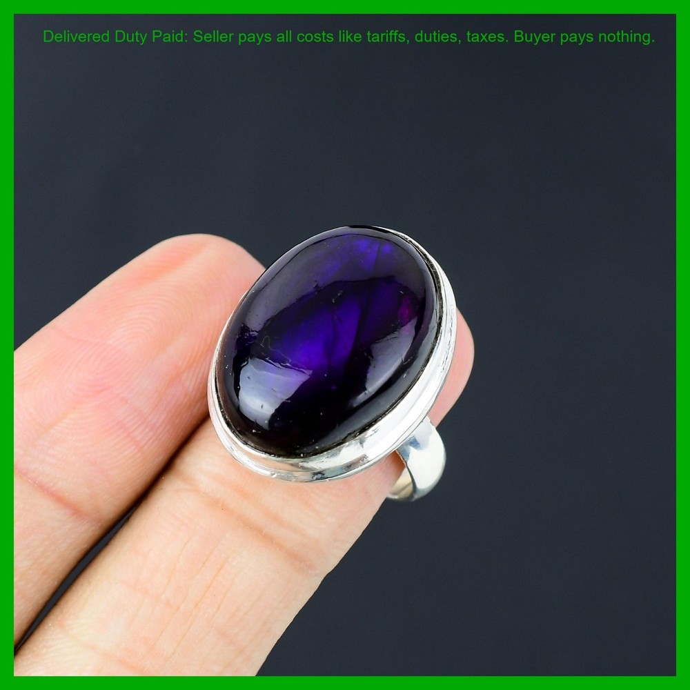 Purple Fire Labradorite Gemstone Sterling Silver Birthday Stackable Elegant Ring