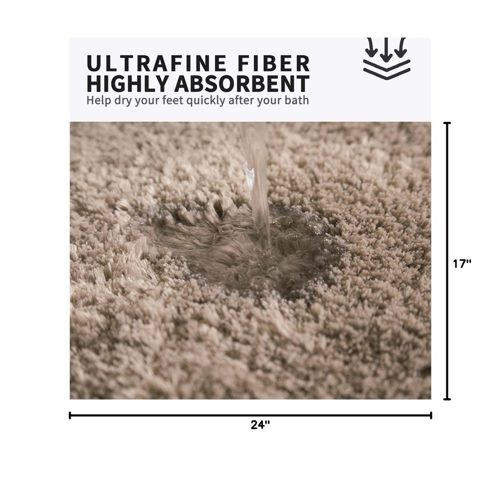 Bath Mat 17x24 In,Absorbent Microfiber,Rubber Backing,for Bathroom Kitchen,Beige