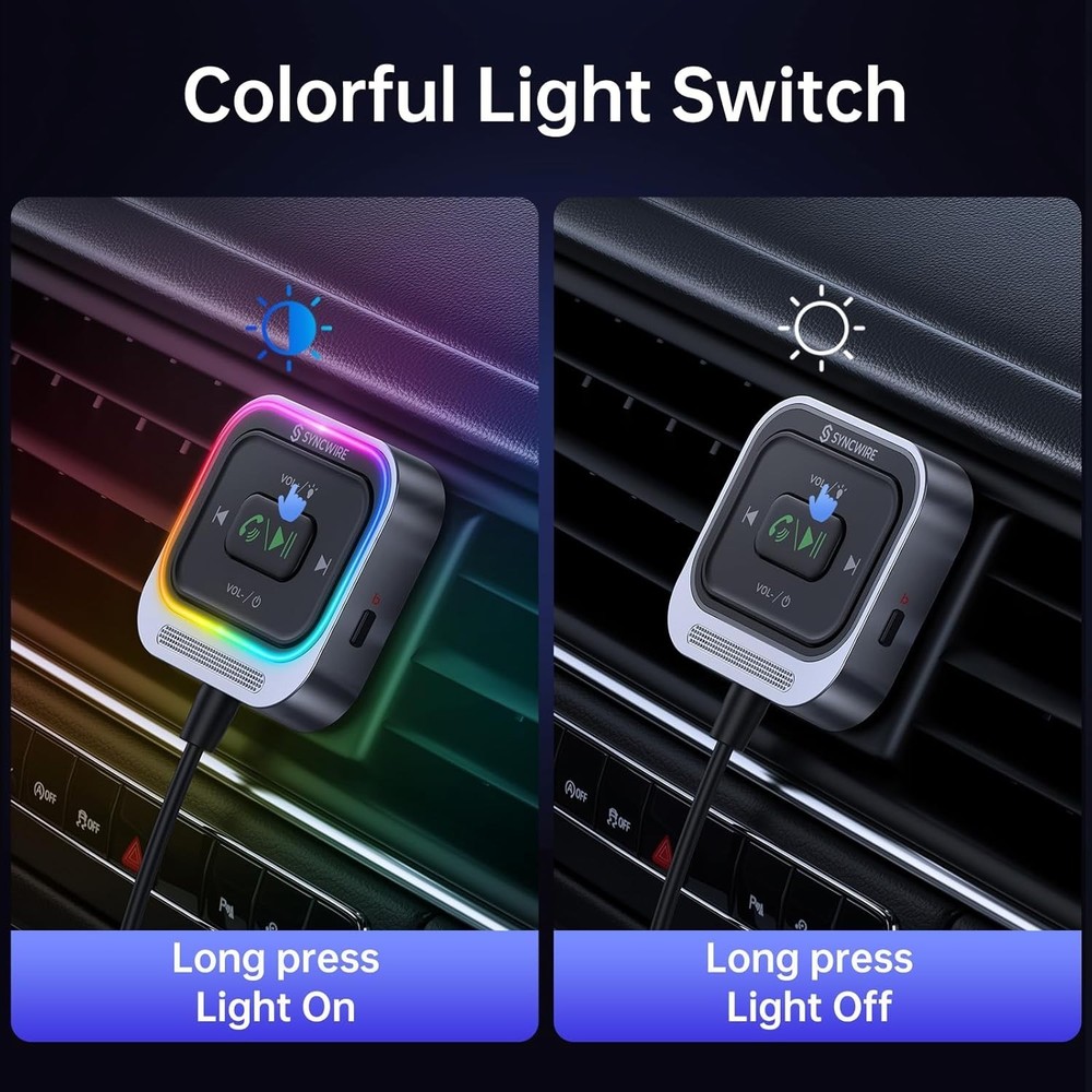 Bluetooth 5.4 Car Receiver - Noise Cancellation and Coiled Cable Design