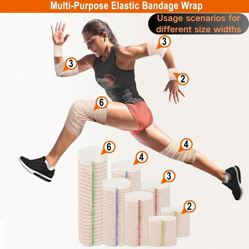 Premium Elastic Bandage Wrap 6 Inch 4 Pack Reusable Versatile Self-Closing Compr