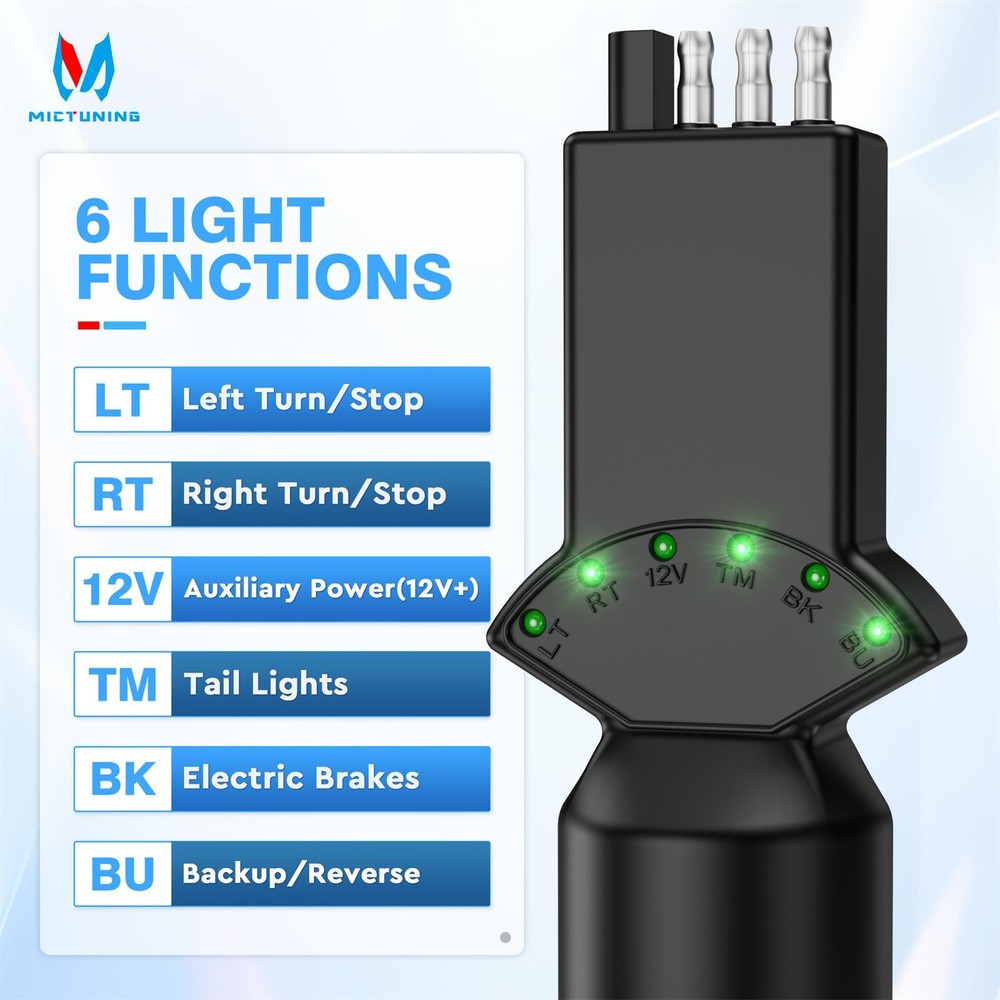 Multi-Function7 Way Blade&4 Pin Flat Trailer Light Circuit Tester LED Indicators