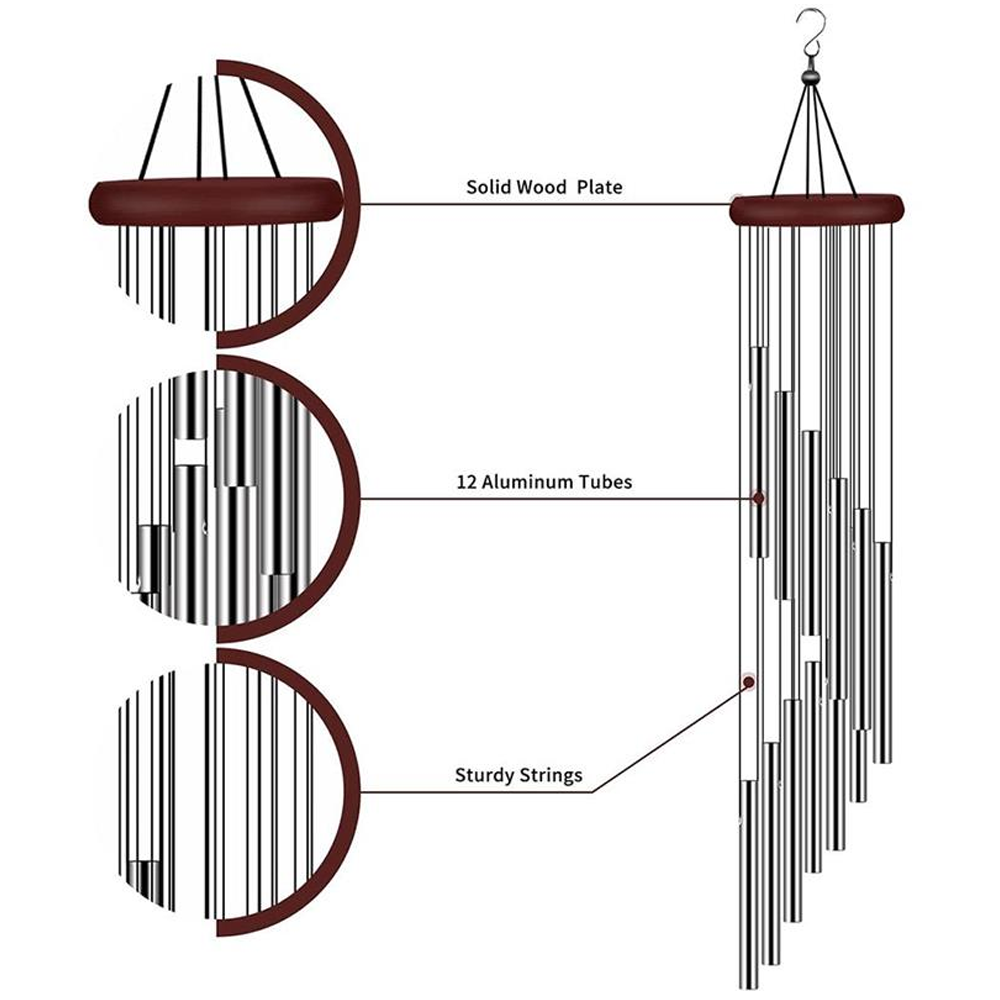 Wind Chimes Large Outdoor Deep Tone Chapel Bells 12 Tubes Gift Decor for Balcony