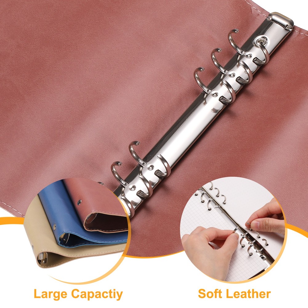 A6 PU Leather Binder Protector, 6 Ring Loose Leaf Notebook Protector, Red