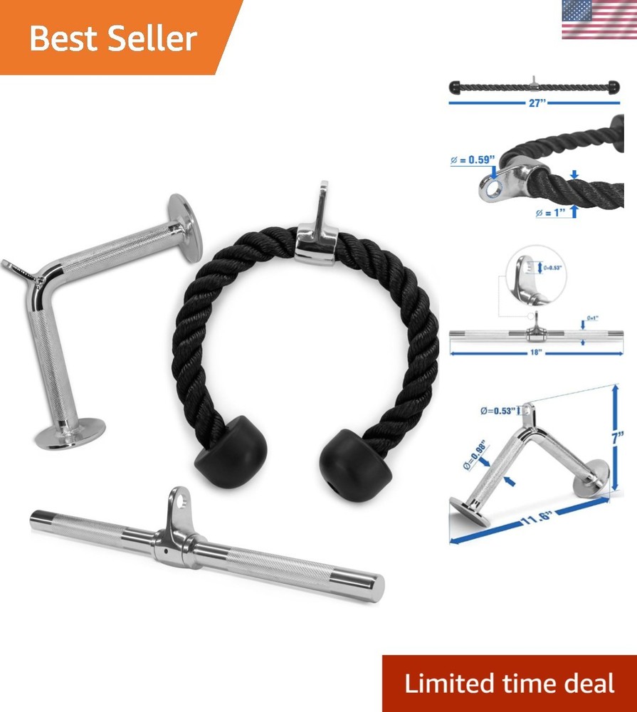 Compact Cable Machine Kit: Tricep Rope and Bars for Maximum Performance - 880 LB