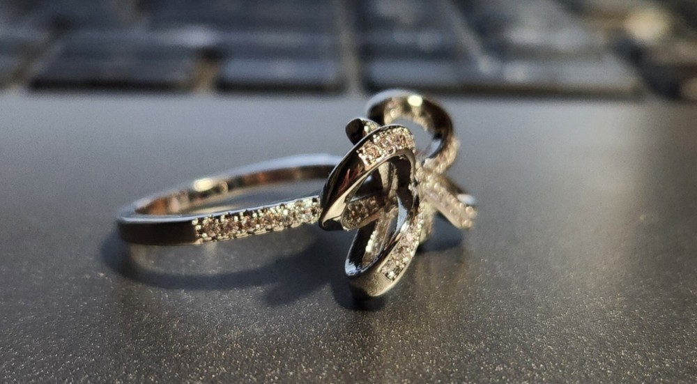 Sterling Silver Ribbon/Bow Ring With CZ's Size 7