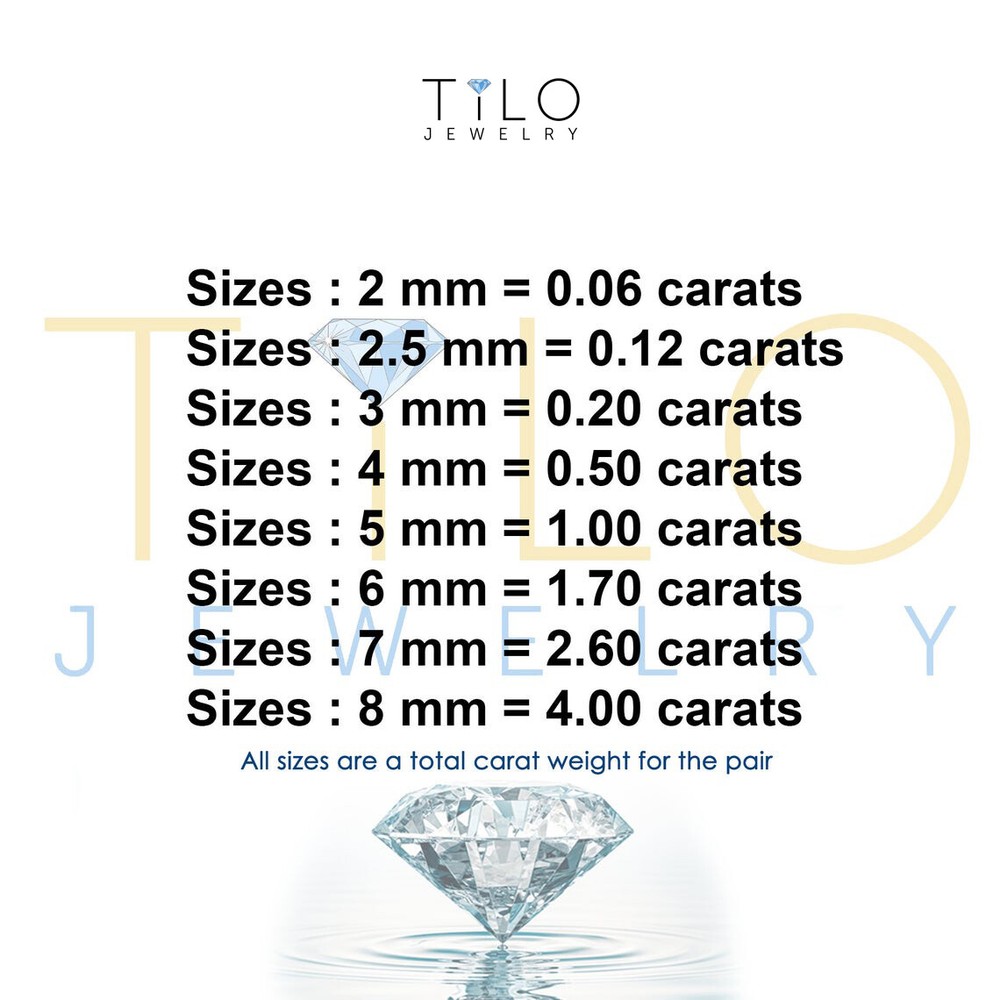 10K Solid White Gold Solitaire Round CZ Sleeper Stud Earrings Screw-back 2mm-8mm