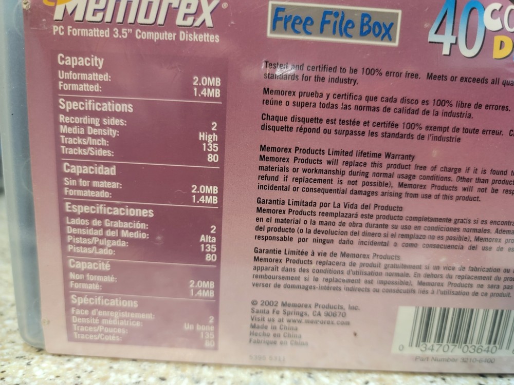 40 Pack Memorex PC Formatted 3.5" HD 1.44MB Computer Diskettes NEW Rainbow Pack!