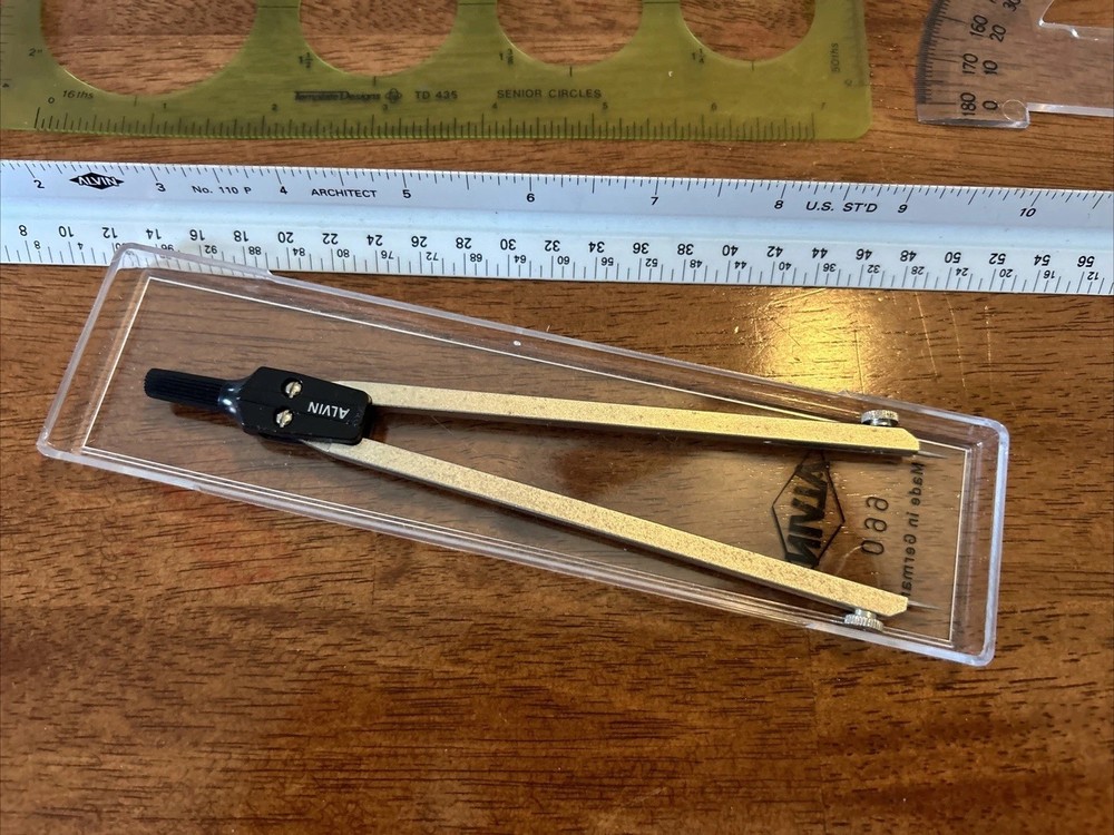 Alvin Drafting Architect Tools Triangle Ruler Brush Pen Lead Compass Dots Lot