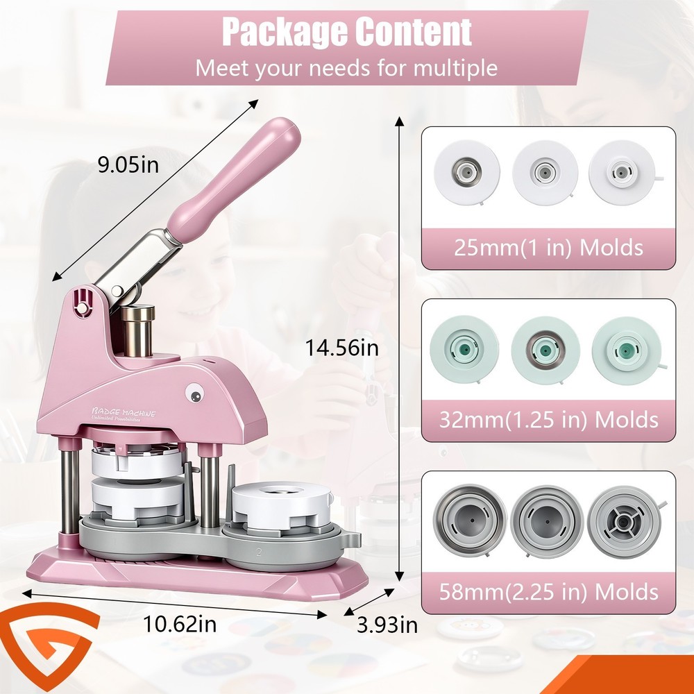 Button Maker Machine 3 Sizes DIY Pin Making Machine 1+1.25+2.25 inch 300 Button