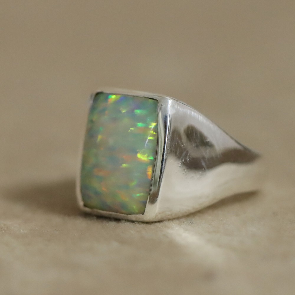 Rainbow Fire Opal Ring 925 Silver Ring Signet Mens Ring Wedding Ring