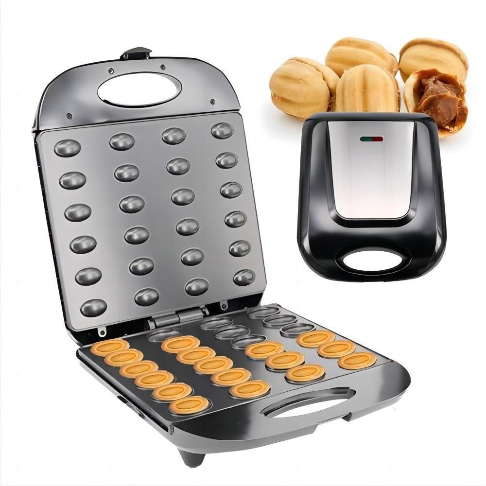24-Hole Electric Walnut Cookie Maker - Mini Nut Waffle & Sandwich Iron, Toaster