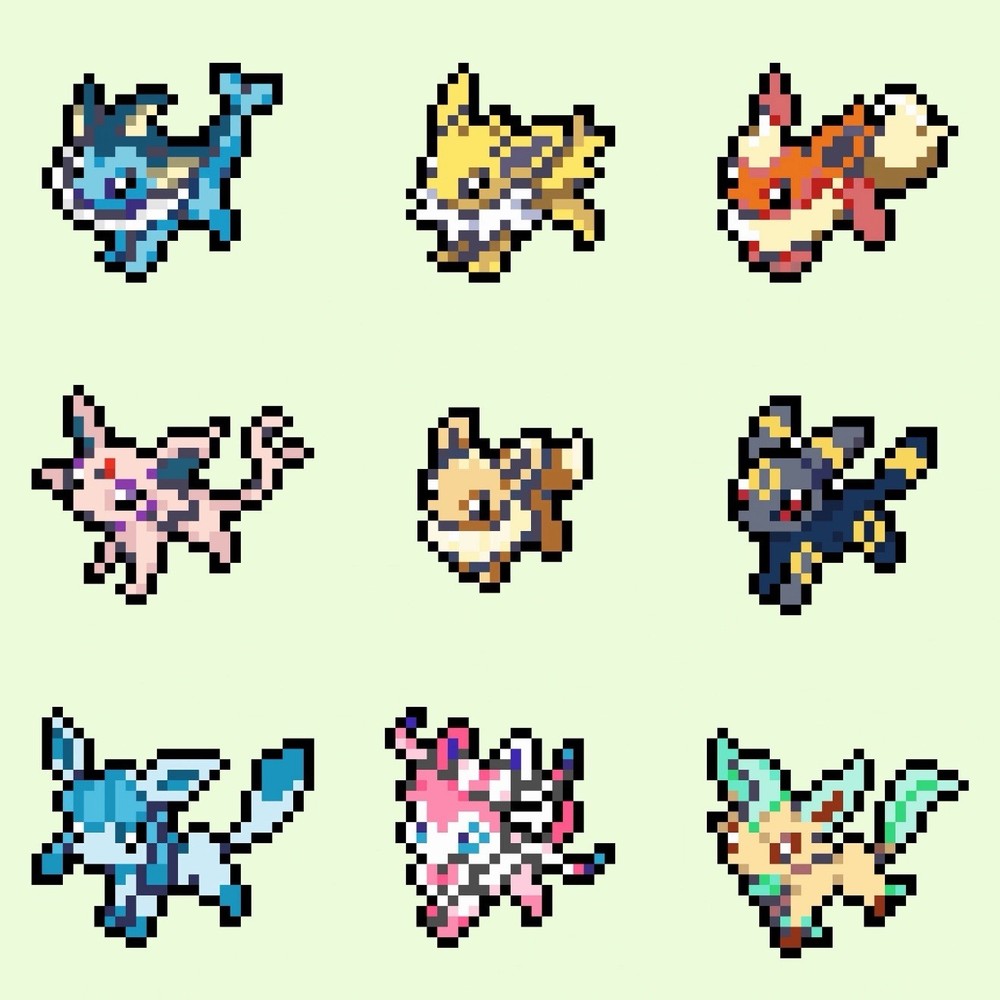 Handmade Beaded Pixel Art Eevee Evolutions Set Pokémon Inspired Multiple Designs