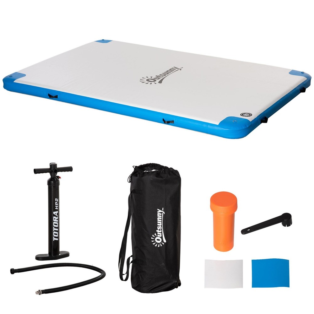 10' x 7' Inflatable Floating Dock Platform - Lake, Pool, Ocean + Pump & Bag