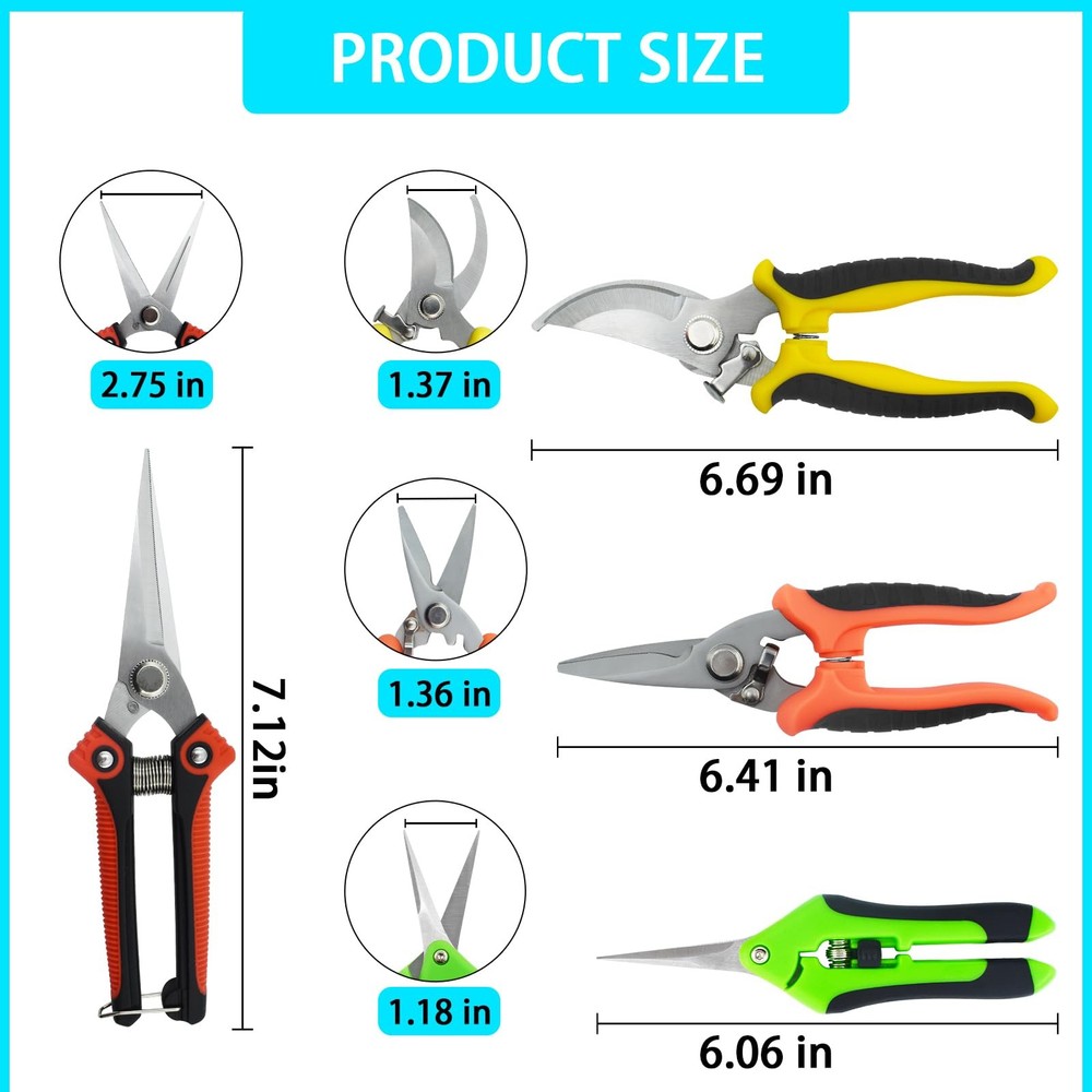 Renashed 4 Pack Garden Pruning Shears Scissors Set, Stainless Multi-color