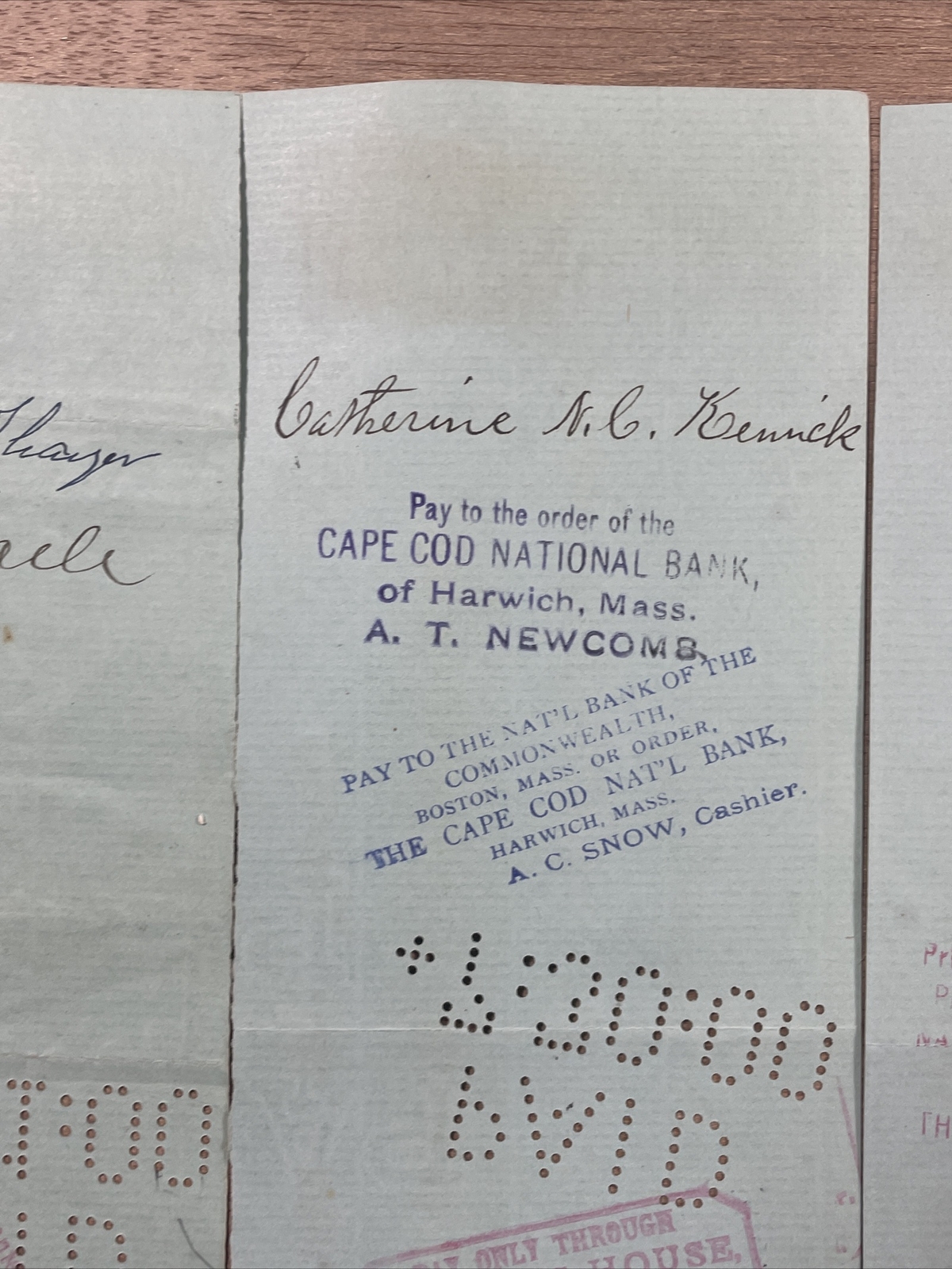 4 Vintage 1900 Merchants National Bank Boston Canceled Checks 2 Cent Stamps