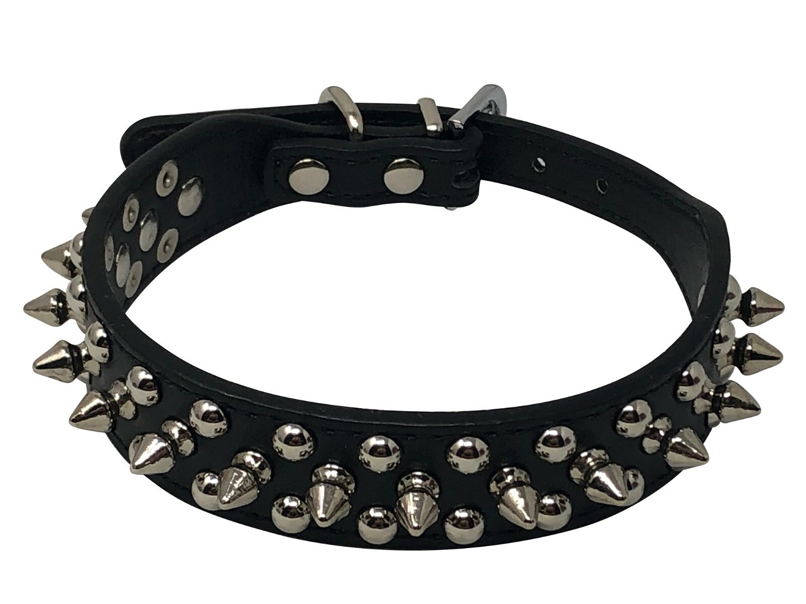 Dog Collar Studded & Spikes Rivet Adjustable 12 Colors Faux Leather 1" w S M L
