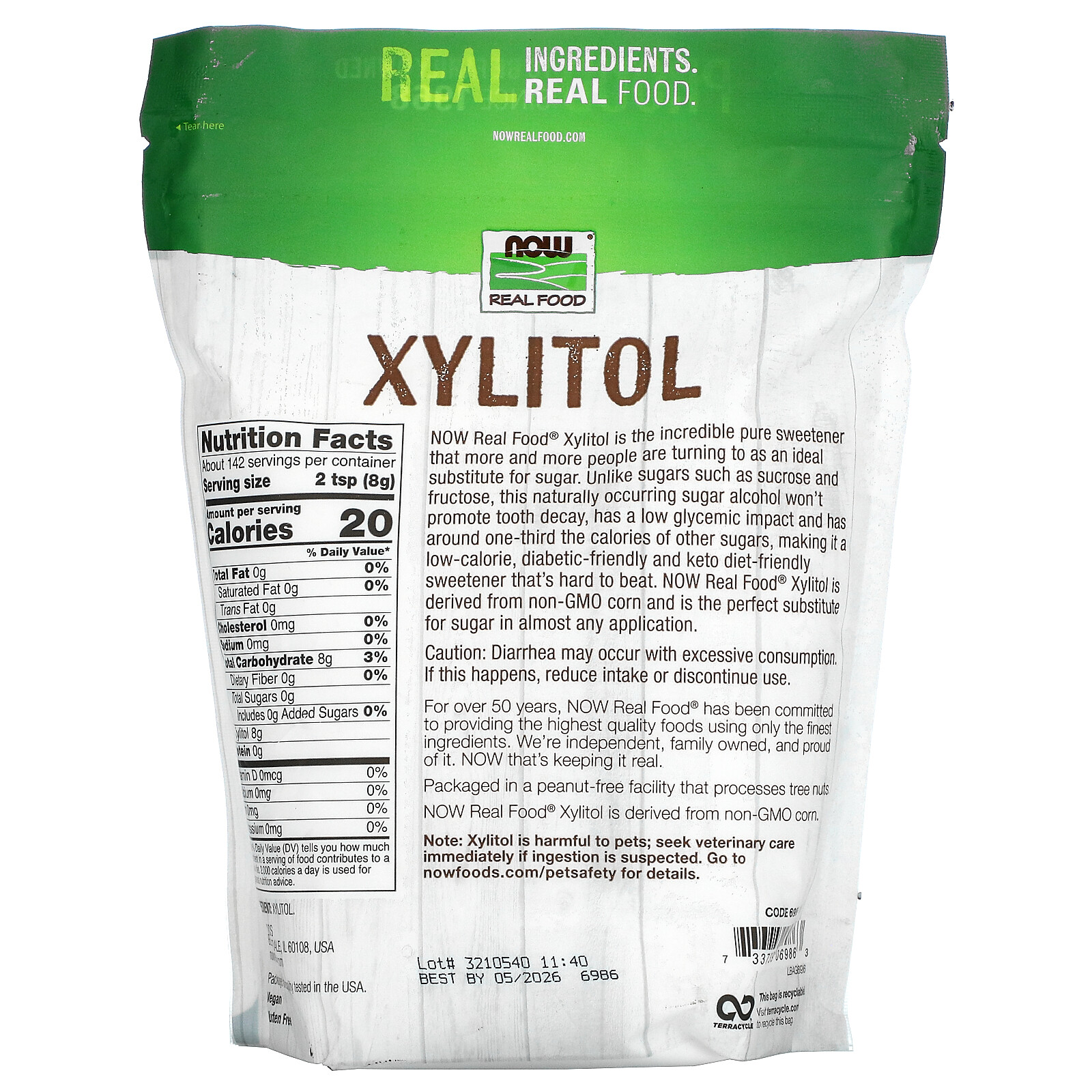 Now Foods Xylitol 2.5 lbs 1134 g No Artificial Colors, No Artificial Flavors,