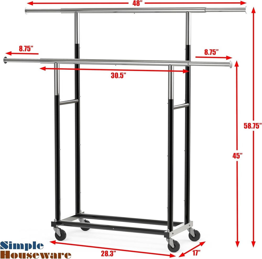 Standard Double Rod Garment Rack, Black