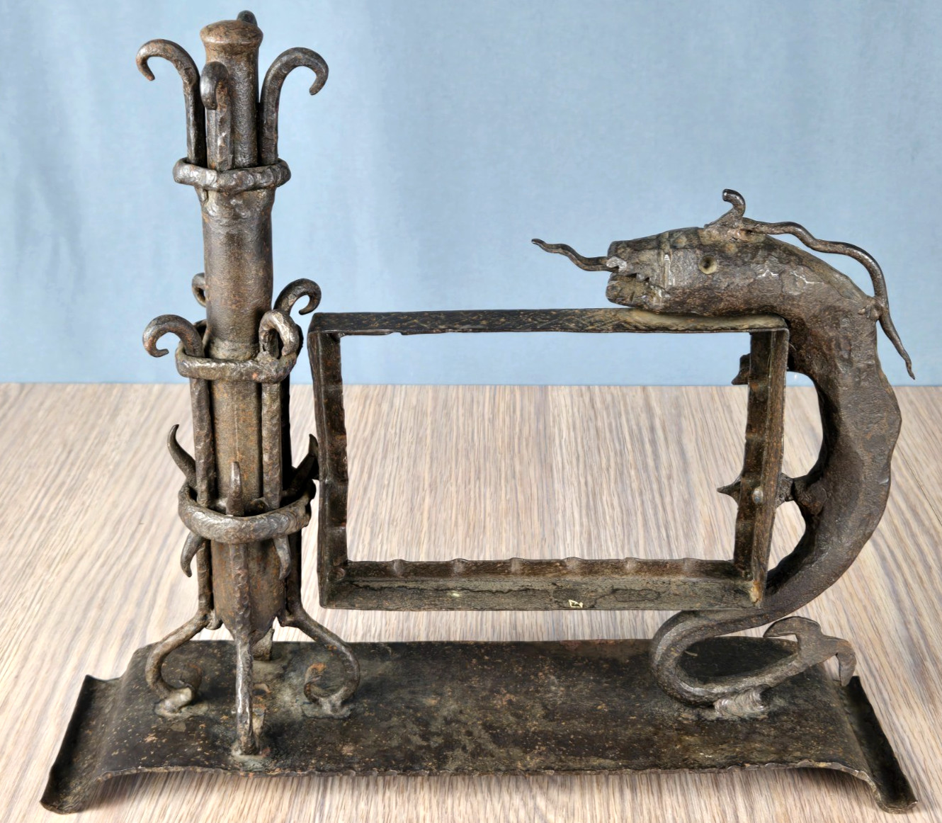 Antique gothic wrought iron dragon/serpent picture frame, hand forged