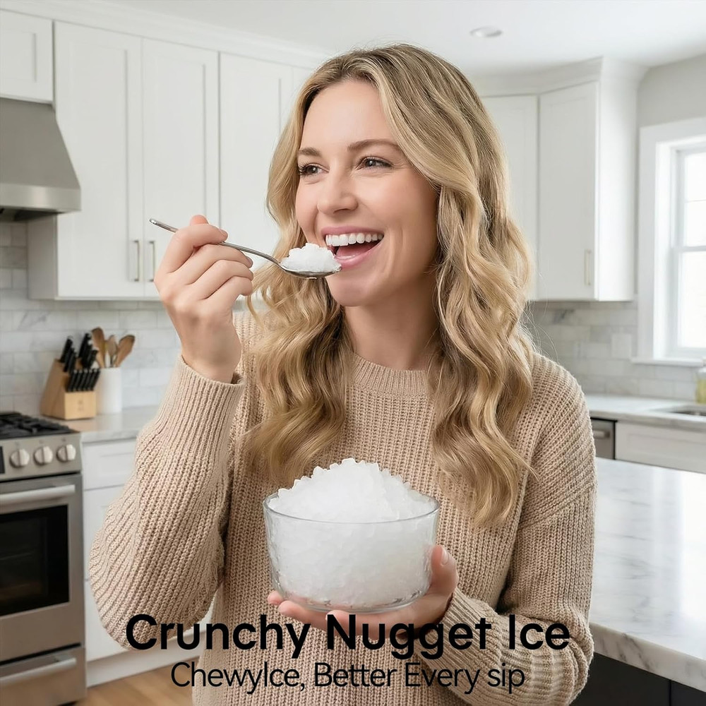 Nugget Ice Maker Countertop, Portable Ice Makers Machine with Removable Basket a