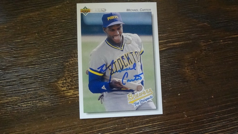 1992 UPPER DECK TOP RPOSPECTS MICHAEL CARTER AUTORGAPHED BASEBALL CARD