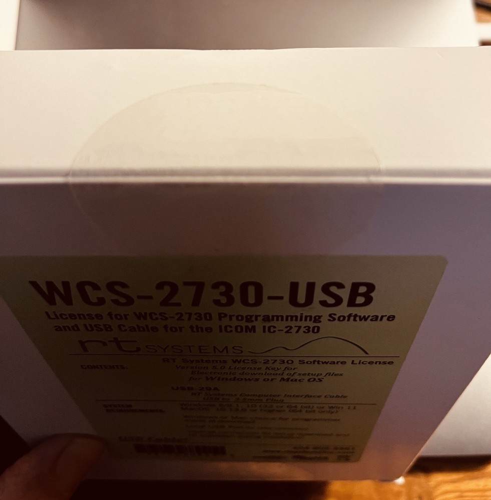 RT Systems Programming Software W/ Cable For ICON 2730A New/Never Opened