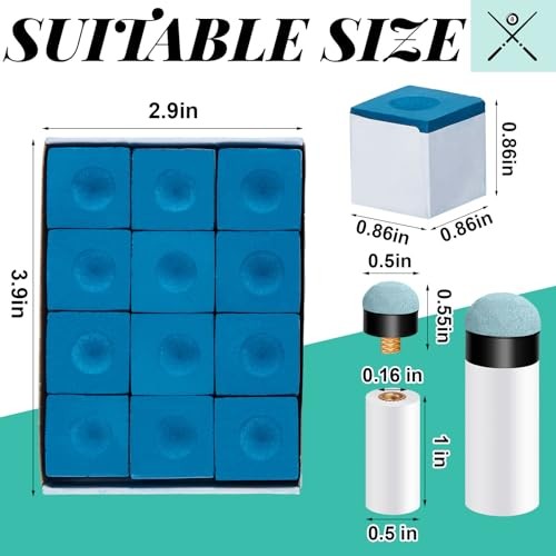 24 Pool Cue Chalks and 24 Billiard Cue Tips Replacement Kit with Ferrules