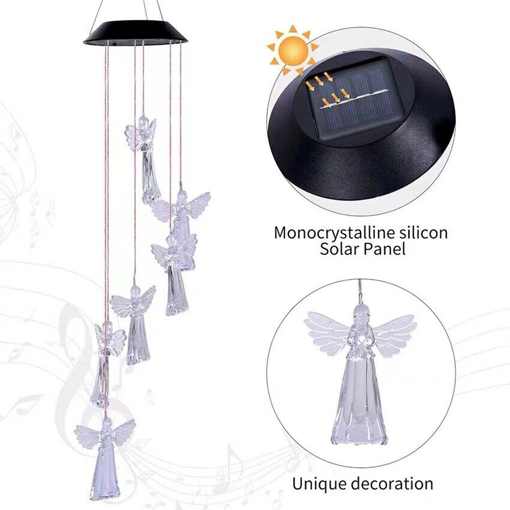 Solar Wind Chime Lights LED Color Changing Hanging Lamp Bird Ball Garden Decor
