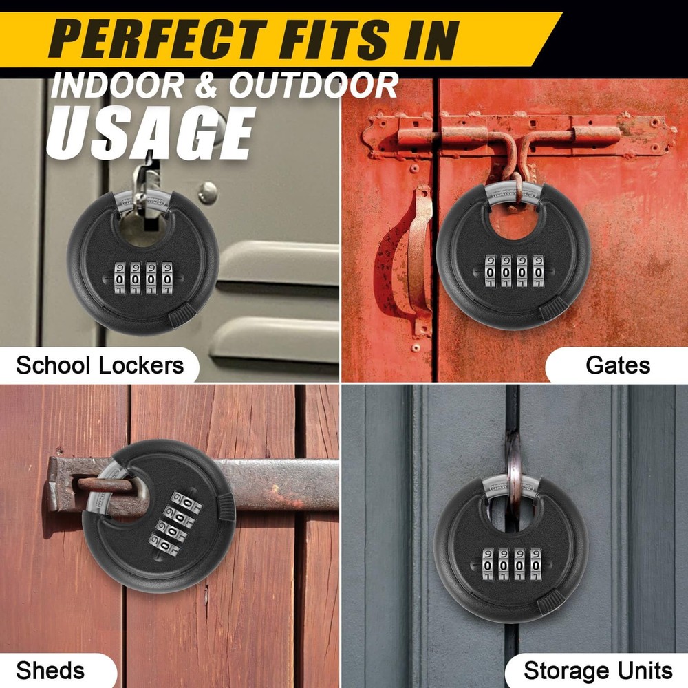 DAYGOS Combination Disc Padlocks for Outdoor - Heavy Duty 4 Digit Code Lock, ...