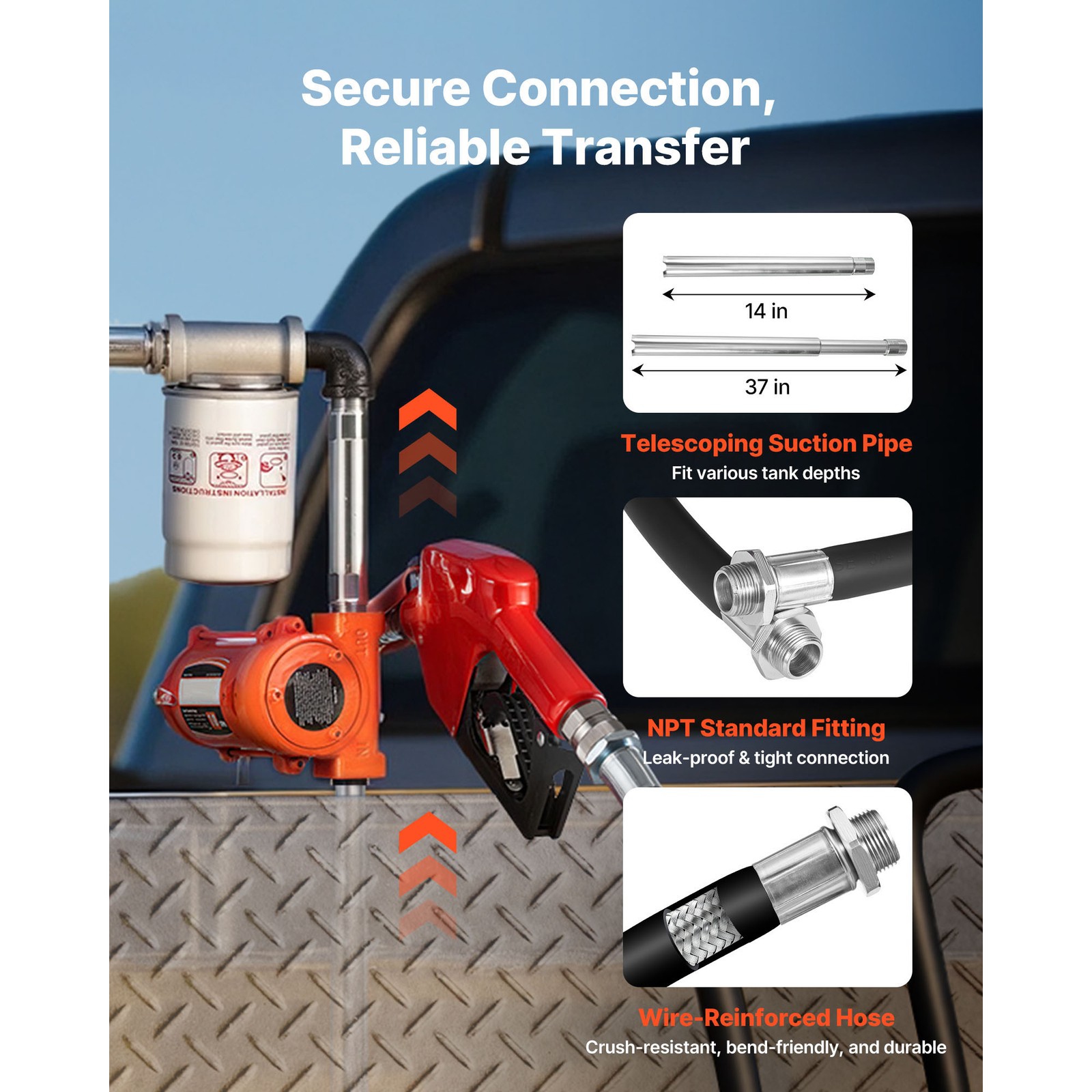 Uimoso 12V DC Fuel Transfer Pump, 10 GPM for Diesel, Gasoline, with Auto Nozzle