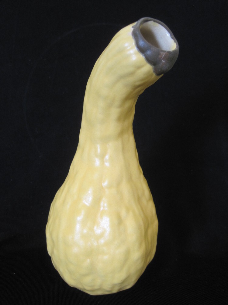 6.5" Ceramic Yellow Gourd Vase - Signed - Repaired Chip