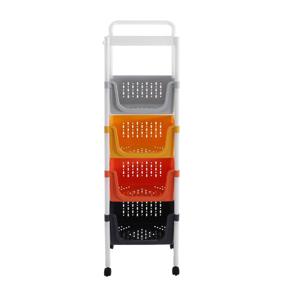 Kitchen Storage Rack 5 Tier Floor-Standing Basket Organizer W/ 2 Practical Hook