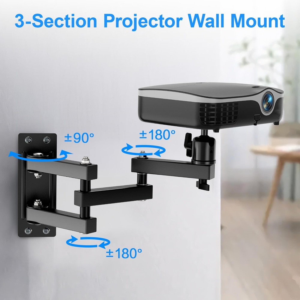 Projector Wall Mount, 360° Rotation 3-Sections Wall Mount for Projector Webca...