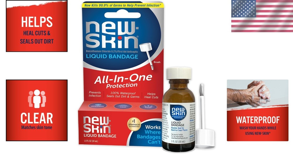 Waterproof Liquid Bandage, 1 Fl Oz - Fast-Drying Antiseptic Healing Solution