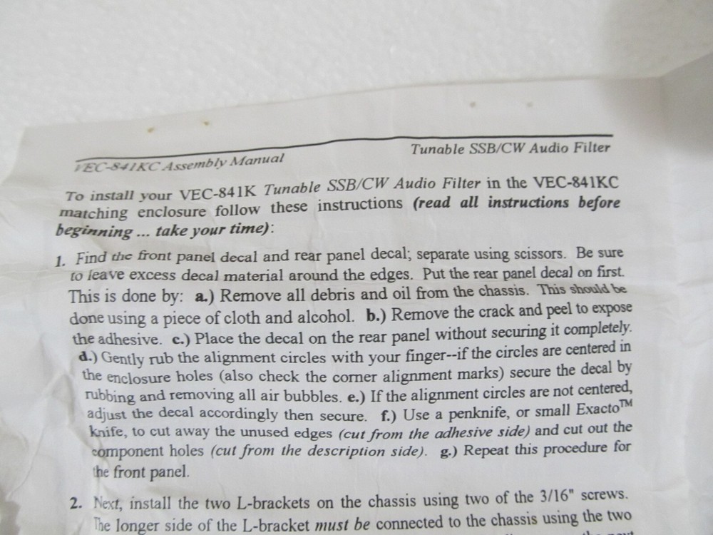 VECTRONICS / MFJ Kit Cabinet Case Enclosure VEC-841KC for VEC-841K Audio Filter