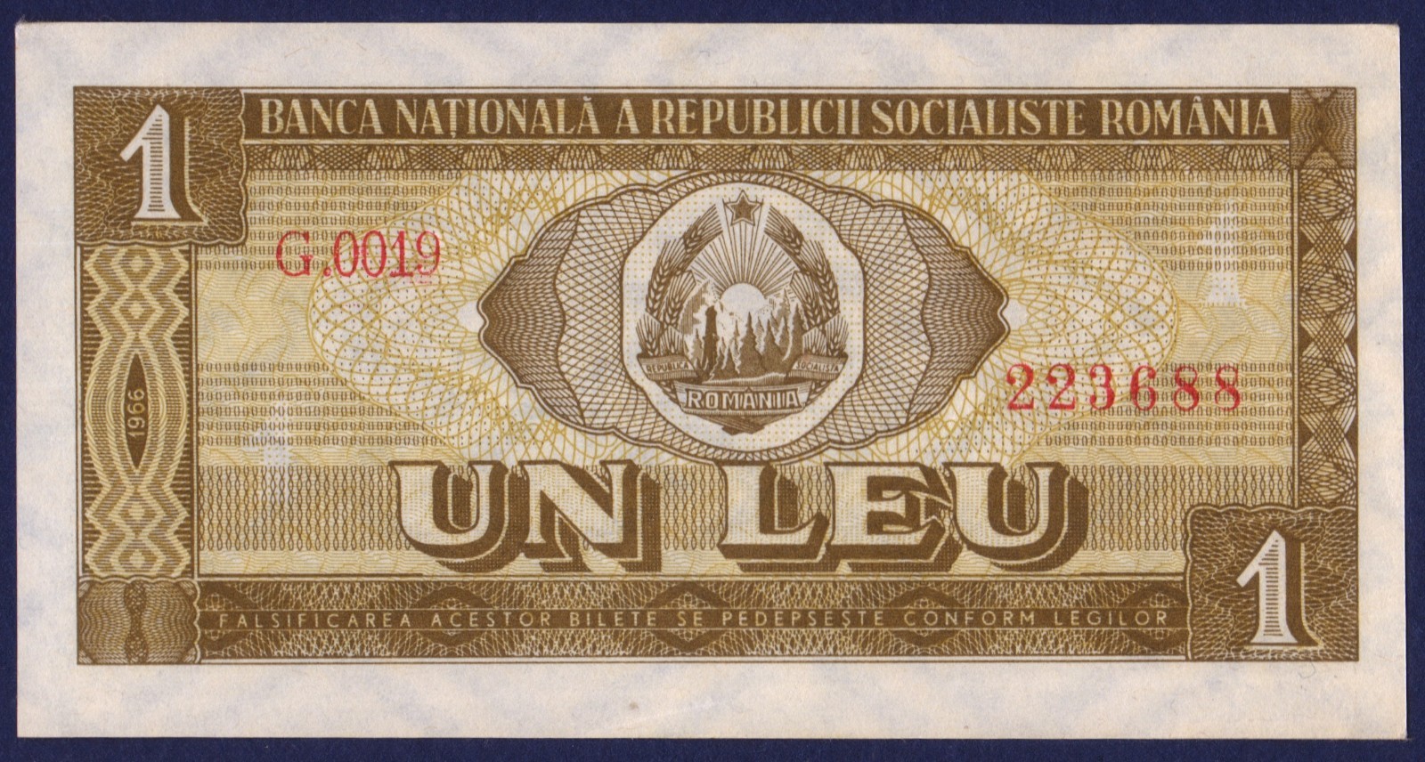 ROMANIA - P91 - 1 Leu - 1966 - UNCIRCULATED