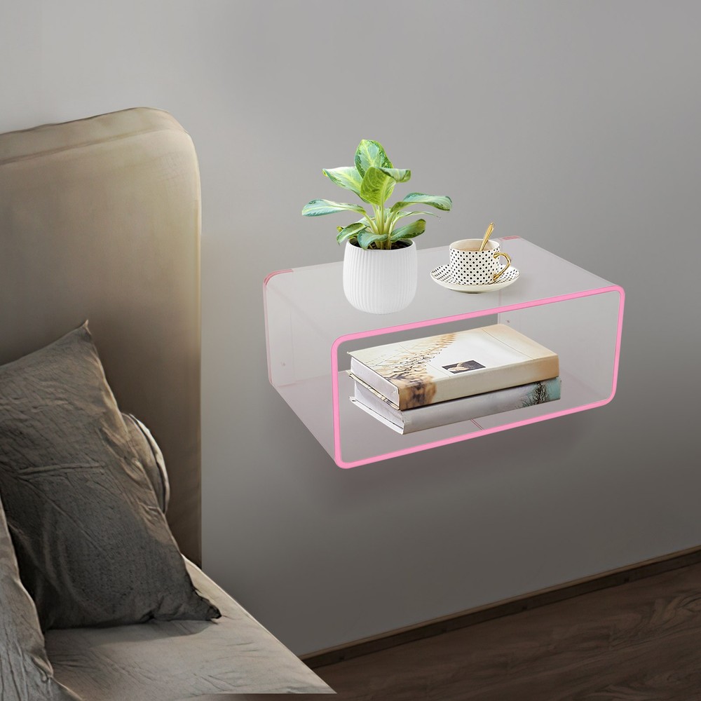 2Tiers Acrylic Wall-Mounted Bedside Table Rectangular Floating Nightstand 3.1kg