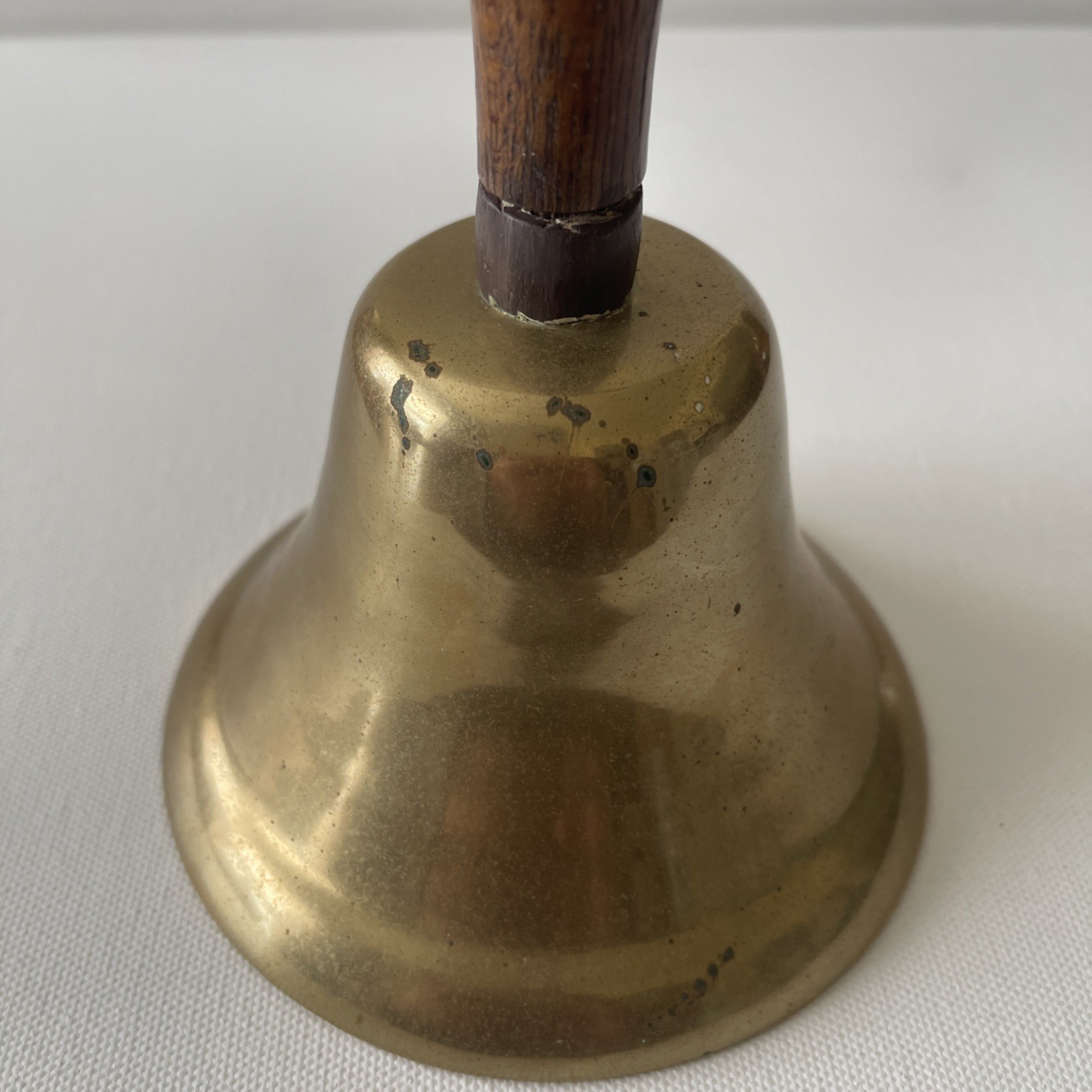 Vintage Heavy Solid Brass School Hand Bell Wood Handle Loud Dinner Service Bell
