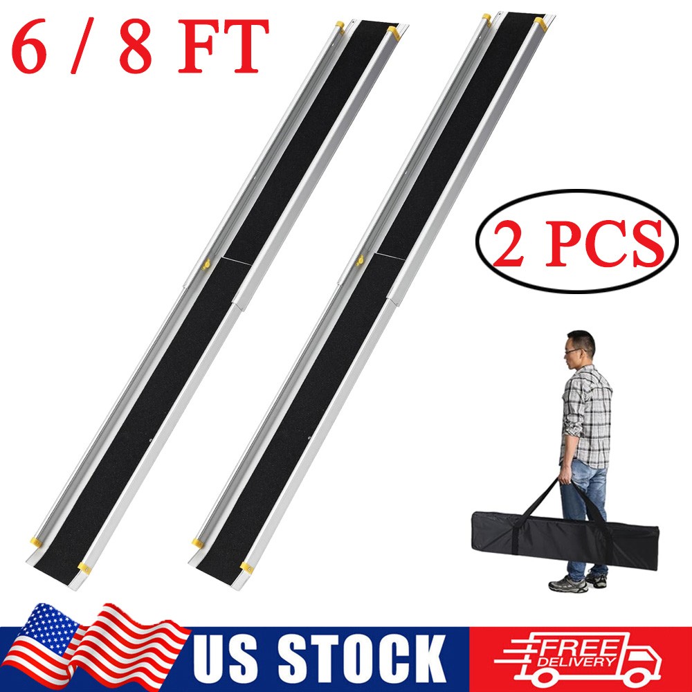 2PCS 6/8 FT Telescopic Wheelchair Ramp Portable Aluminum Mobility Ramp 600 lbs
