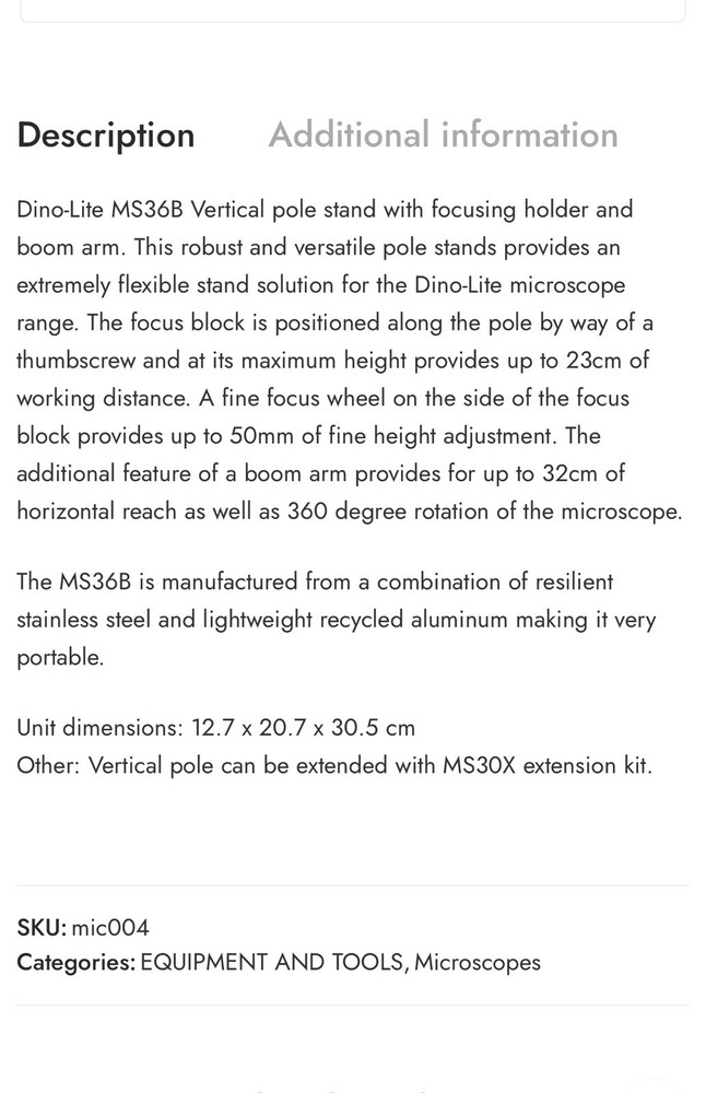 Dino-Lite MS36B Vertical Pole Stand For Microscopes