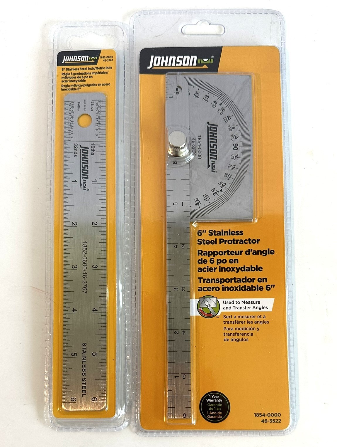 JOHNSON  6" STAINLESS STEEL PROTRACTOR and 6" SS RULER 1854-0000 1852-0600