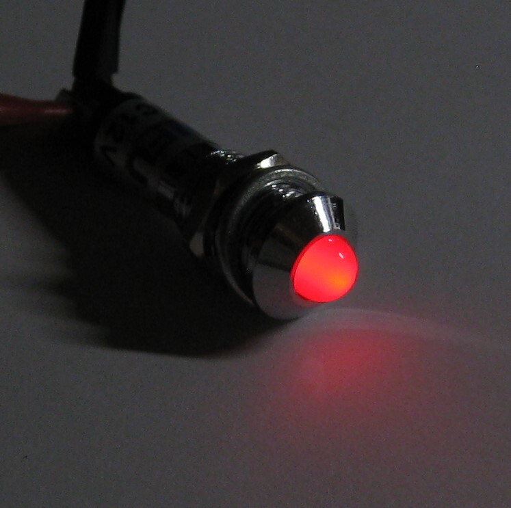 Panel Mount LED - Red - Chrome Case - 12V DC - 8mm Mounting - Lockwasher / Nut