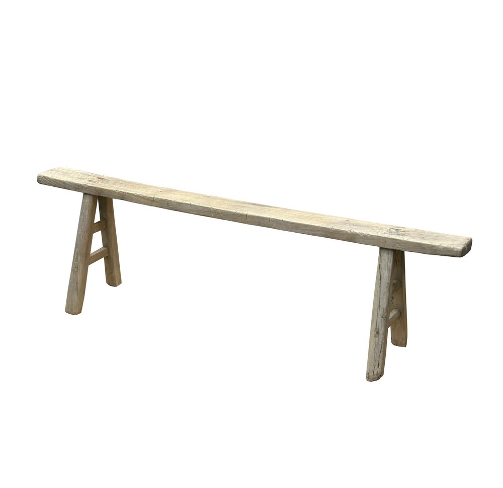 Raw Rough Wood Grain Rectangle Long Slim Stool Bench Side Table ws4641