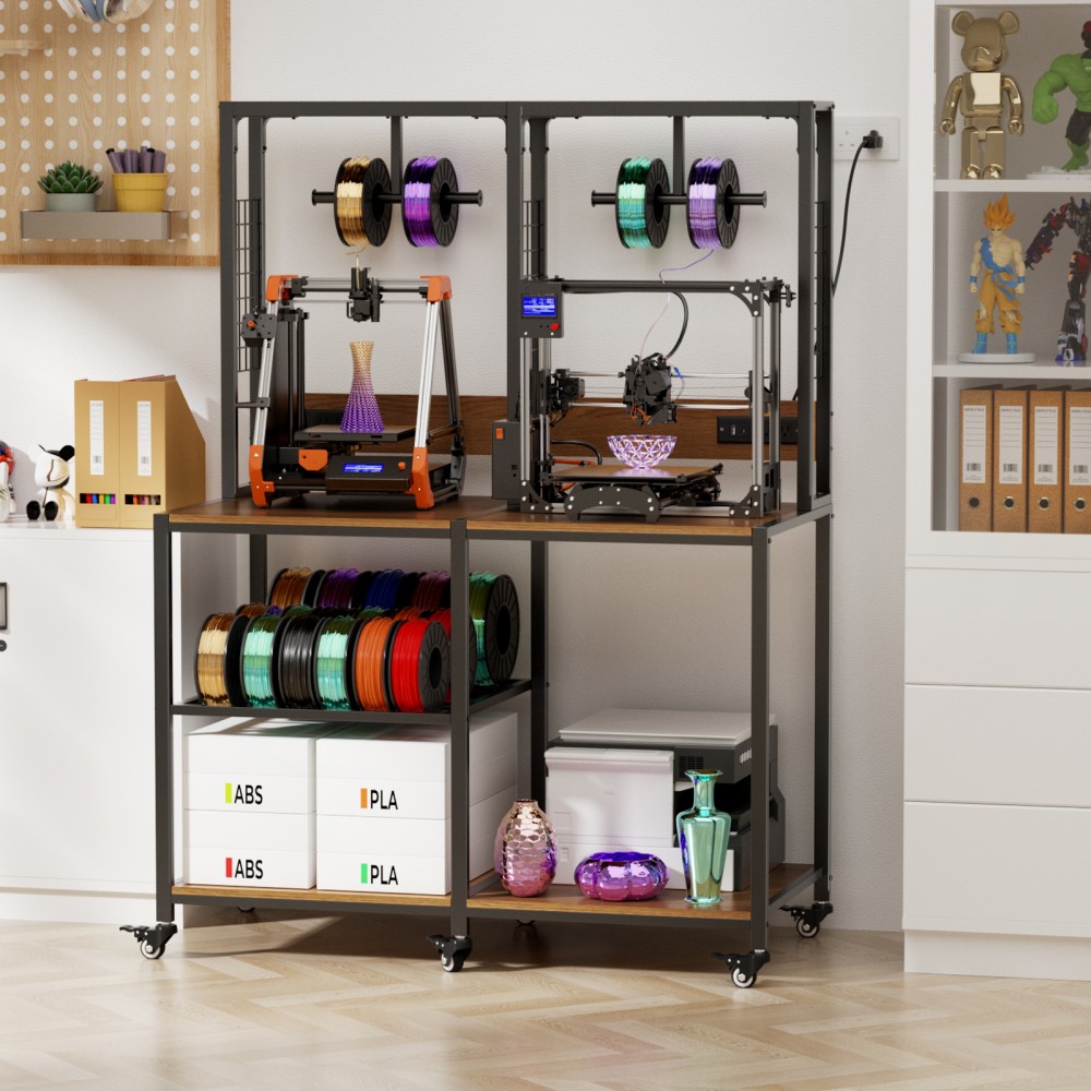 Heavy Duty 3D Printer Stand for 2 Printers, Metal Frame with Locking Wheels